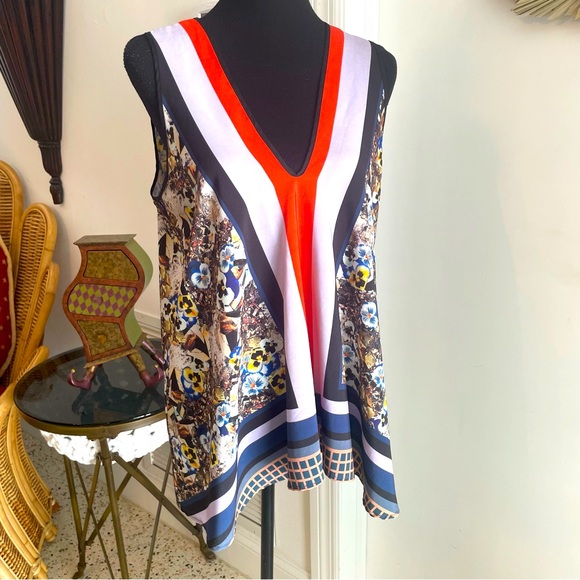 Anthropologie Tops - Anthropologie CLOVER CANYON Sleeveless Print Swing Top! Floral and Stripes. Med